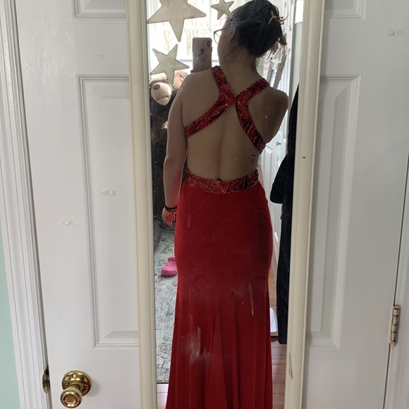 Red Sequin Formal Gown Niki Livin Maxi Dress Evening Party Prom - Picture 8 of 8